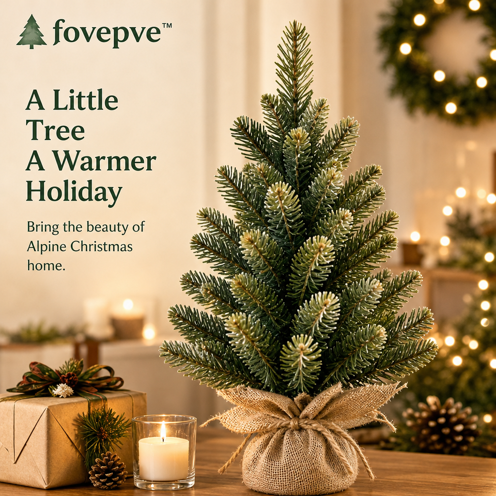 fovepve™ Alpine Tabletop Christmas Tree, 24-Inch Unlit Artificial Pine with Wrapped Base & Foldable Branches