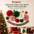 fovepve™ Christmas Paper Fan, Star & Banner Decoration Kit, Hanging Holiday Photo Wall Decor