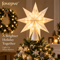 fovepve™ Folded Star Tree Topper, 12-Inch Star Body, Dimensional Paper Christmas Decoration with Cone Mount
