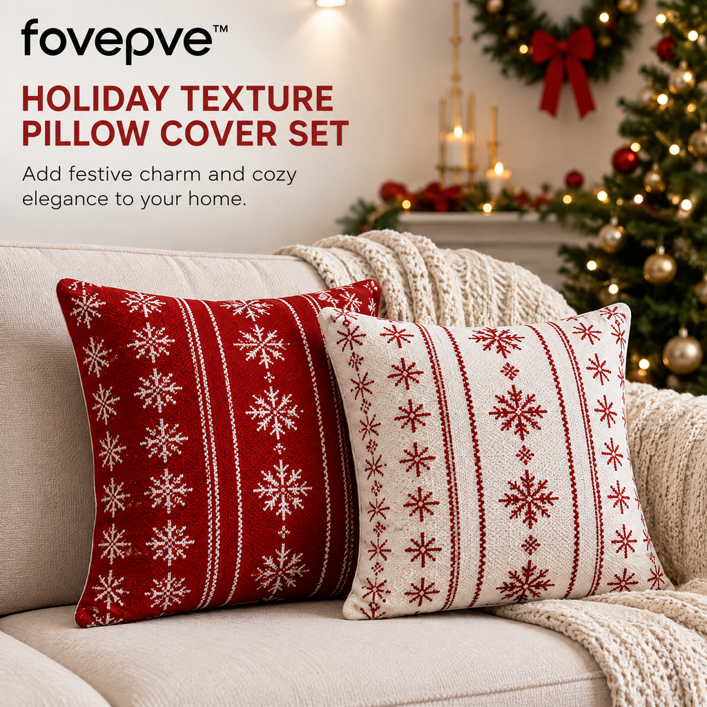fovepve™ Holiday Texture Pillow Cover Set, Two 18-Inch Decorative Cushion Cases with Zipper Closures