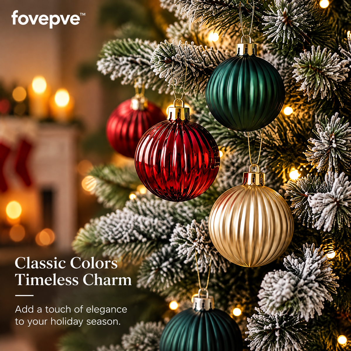 fovepve™ Ribbed Christmas Ball Ornament Set, 24 Plastic Hanging Tree Decorations with Matte & Gloss Finishes