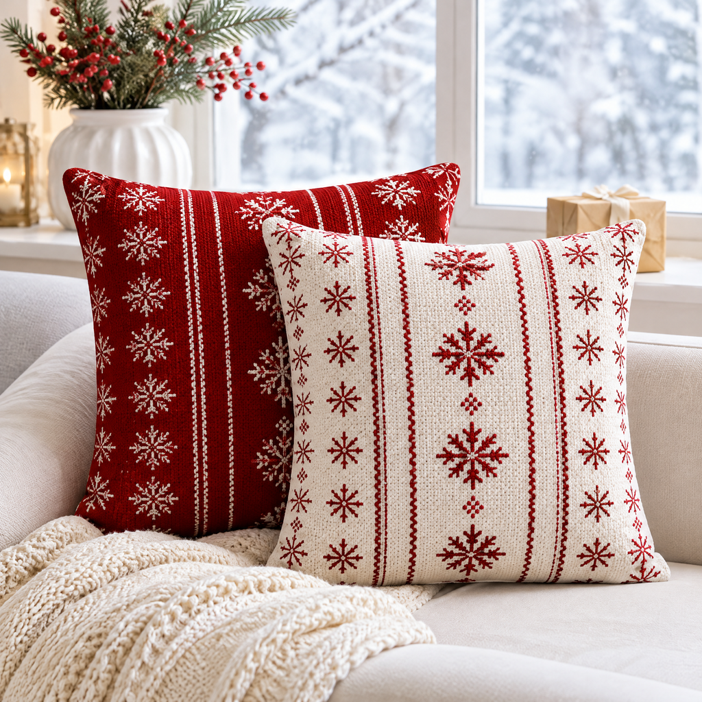 fovepve™ Holiday Texture Pillow Cover Set, Two 18-Inch Decorative Cushion Cases with Zipper Closures