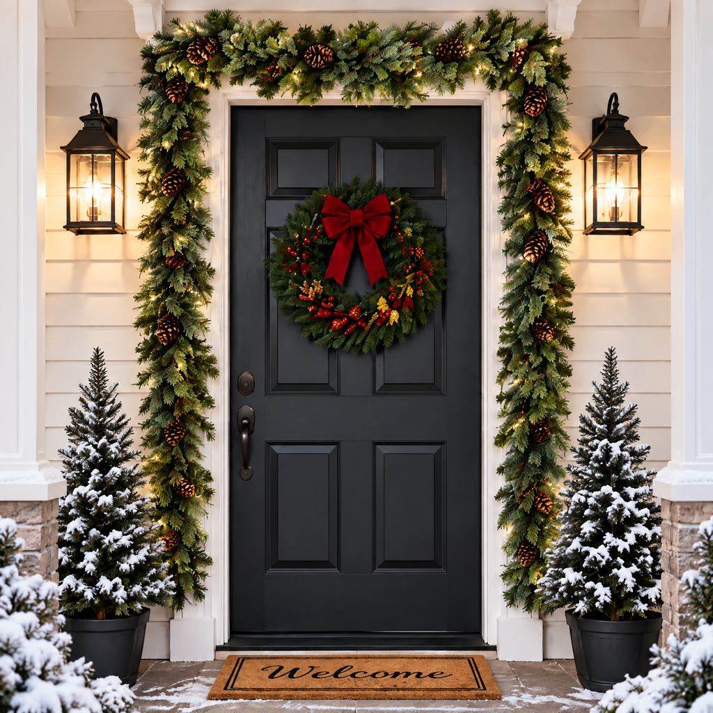 fovepve™ Mixed Pine Christmas Garland, Six-Foot Unlit Artificial Greenery with Pinecones & End Loops