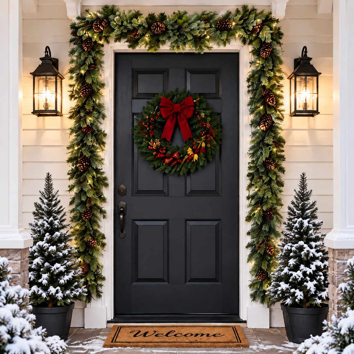 fovepve™ Mixed Pine Christmas Garland, Six-Foot Unlit Artificial Greenery with Pinecones & End Loops