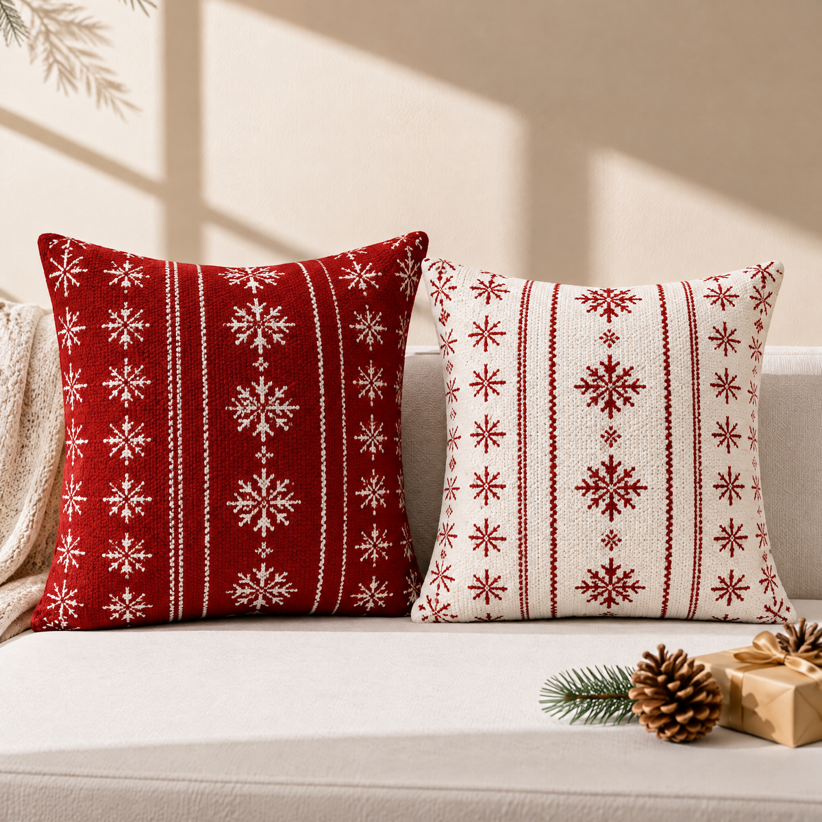 fovepve™ Holiday Texture Pillow Cover Set, Two 18-Inch Decorative Cushion Cases with Zipper Closures